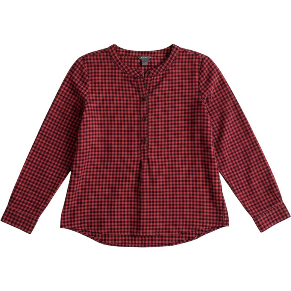 Eddie Bauer Red Black Gingham Flannel Henley Blouse Peplum Back Women Small